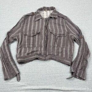 Free People‎ FP One Officer Crop Jacket Top Small Grey Striped